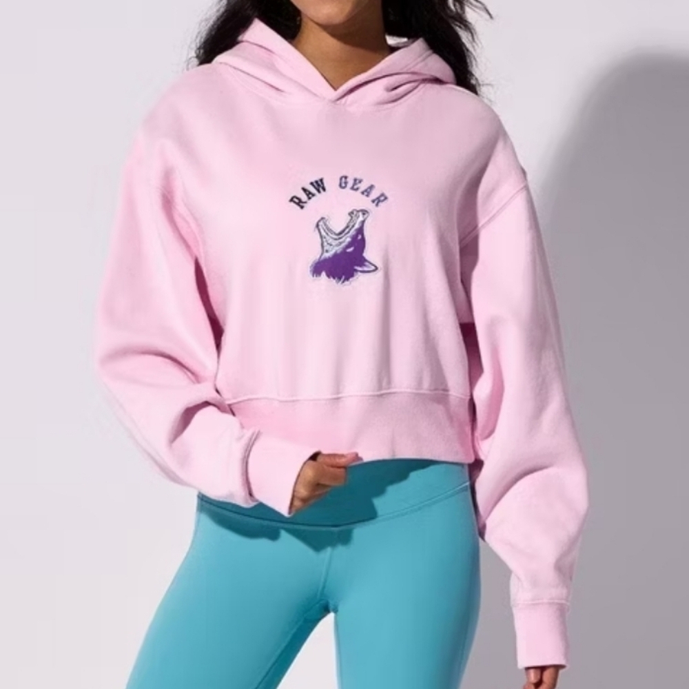 Raw Gear Women's Pink Embroidered Logo Cropped Hoodie Size Small